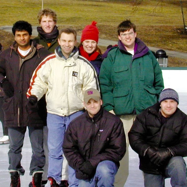 An early Sinclair Lab group gathered outdoors in winter